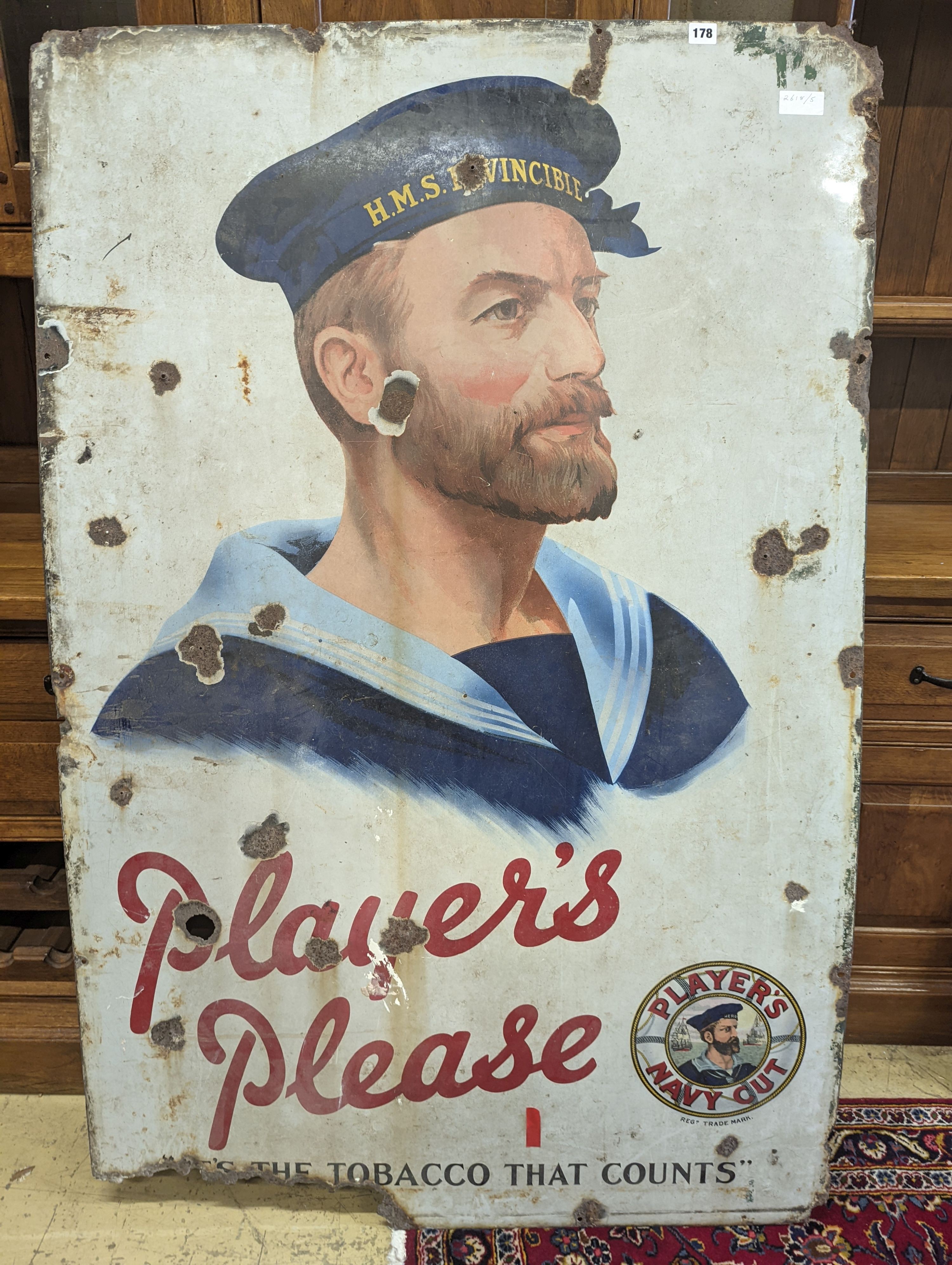 A large enamel advertising sign, 'Player's Please', length 97cm, height 148cm